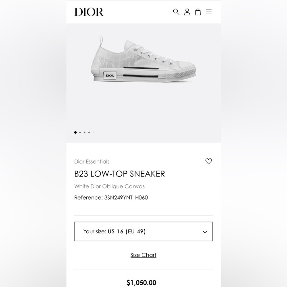 Dior White Oblique Canvas B23 Low-Top Sneaker Size 16 - Picture 11 of 12